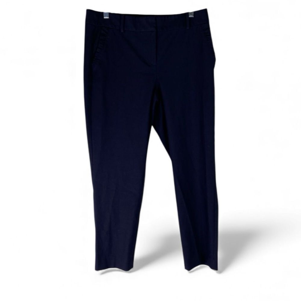 Talbots Pants Women’s Navy Blue Ruffle Pocket Ankle Straight Leg Career Work 10